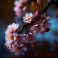 Colorful spring season Japanese cherry blossoms at the foot of Mount Fuji, Lake Kawaguchiko - AI generated image