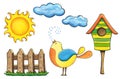 Colorful Spring - Summer Design Elements. Cartoon clipart set.