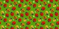 Colorful Spring Or Summer Seamless Pattern Background With Ladybugs And Water Drops On Green Leaf Vector Illustration Royalty Free Stock Photo