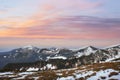 Colorful spring sunset over the mountain ranges in the national Royalty Free Stock Photo