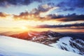 Colorful spring sunset over the mountain ranges in the national Royalty Free Stock Photo