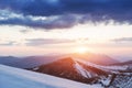 Colorful spring sunset over the mountain ranges in the national Royalty Free Stock Photo