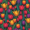 Colorful spring tulips pattern background