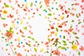 Colorful springtime background flat lay top view