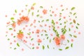 Colorful springtime floral decoration flat lay top view