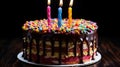 Colorful Sprinkle Adorned Birthday Cake with 21 Eye-Catching Candles - Vibrant Celebration Desser