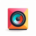 Colorful Square Speaker Icon With Soviet Lens And Energetic Compositions