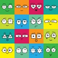 Colorful square stickers emoticons faces with geometrical eyeglasses icons set