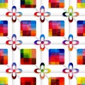 Colorful squares and colorful flowers on net seamless pattern