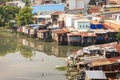 Colorful squatter shacks at Slum Urban Area in Ho Chi Minh city, Vietnam Royalty Free Stock Photo