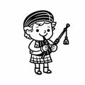 Colorful Squiggly Line Style Drawing Of Boy In Kilt With Gun