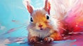 Colorful Squirrel Digital Painting In Light White And Light Crimson