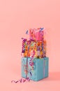 Colorful stack of birthday presents Royalty Free Stock Photo