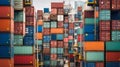 Colorful stack of container in industrial port