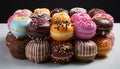 A colorful stack of donuts, a sweet temptation at parties generated by AI