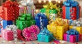 Colorful stack of festive wrapped presents Royalty Free Stock Photo
