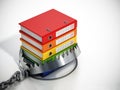 Colorful stack of folders inside bear trap. 3D illustration