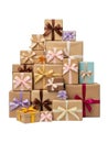 Colorful stack of gift boxes with elegant ribbons Royalty Free Stock Photo