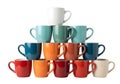 Colorful stack of mugs arranged in a pyramid formation Royalty Free Stock Photo