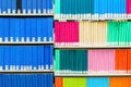 Colorful stack of research books in a university library, with blank book spines. Useful as a background Royalty Free Stock Photo