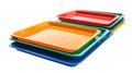 Colorful Stack of School Cafeteria Trays Isolated on White Royalty Free Stock Photo