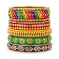 Colorful stack of traditional bangles with intricate designs and embellishments Royalty Free Stock Photo