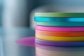 Colorful stack of wafer discs showcases semiconductor material properties and texture Royalty Free Stock Photo