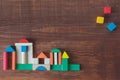 Colorful stack of wood cube building blocks