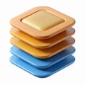 Colorful Stacked 3D Square Layers Blue Orange and Yellow Modern Minimal Abstract Geometric Design