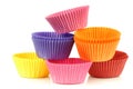 Colorful stacked empty muffin cups