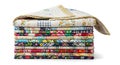 Colorful Stacked Patchwork Quilts Isolated White Royalty Free Stock Photo