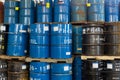 Colorful stacked steel barrels Royalty Free Stock Photo