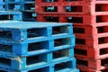 Colorful stacks of crate pallets