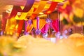 Colorful stage decoration for bride and groom in sangeet night o Royalty Free Stock Photo