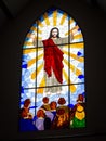 Colorful stained glass art of Jesus Christ in church