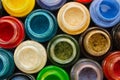 Colorful stained glass paints or oil, acrylic paints close up.