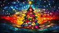A colorful stained glass tree with a star on top Royalty Free Stock Photo