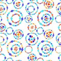 Colorful stained glass triangle shape circles floral mosaic geometric seamless pattern, vector