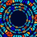 Colorful stained glass triangle shape mosaic geometric circle frame, vector