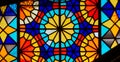 Colorful stained glass window. Bright geometric shapes.