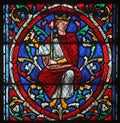 Colorful stained glass window in Cathedral Notre Dame de Paris Royalty Free Stock Photo