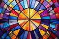 Colorful stained glass window in a church. Generative ai Royalty Free Stock Photo