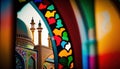 a colorful stained glass window with a dome in the middle of the picture and a colorful wall in the background with a colorful Royalty Free Stock Photo