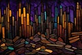 Colorful stained glass window in the interior of the church, abstract background