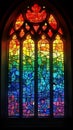 Colorful stained glass window with intricate patterns in a Gothic arch design Royalty Free Stock Photo