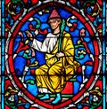 Colorful stained glass window in the Notre Dame Cathedral in Paris Royalty Free Stock Photo