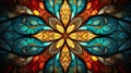 A colorful stained glass window with a orange and blue mandala abstract background generative ai Royalty Free Stock Photo