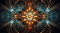 A colorful stained glass window with a orange and blue mandala background generative ai