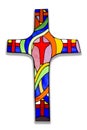 A colorful stained glass window over white background