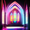 Colorful stained glass windows in a Christian church. 3d rendering Generative AI Royalty Free Stock Photo